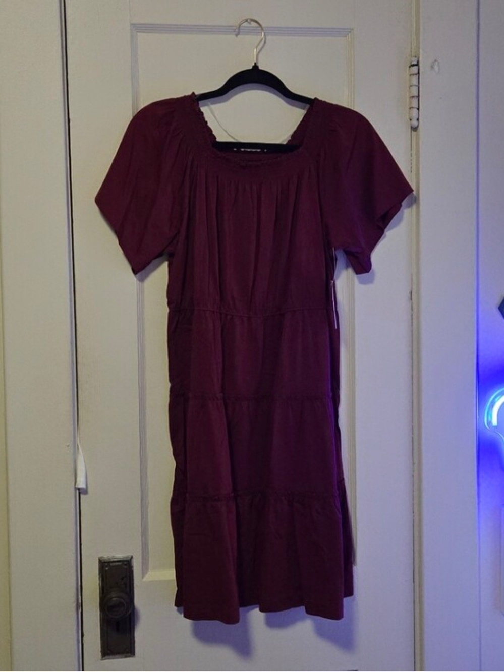 Time and Tru Plum Short Sleeve Tiered Midi Dress